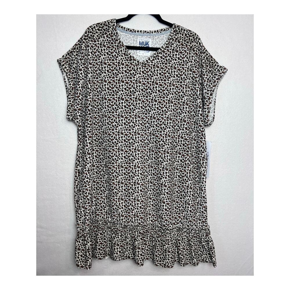 Muk Luks Women’s Short Sleeve Terry Leopard Animal Nightgown NWT Item #A511645